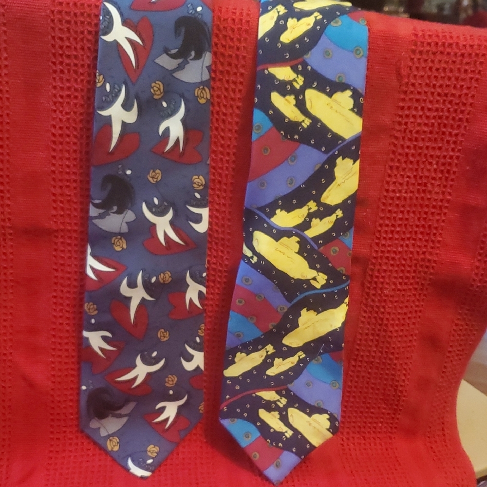 Beatles neckties from 1991 She loves you and Yellow Submarine.